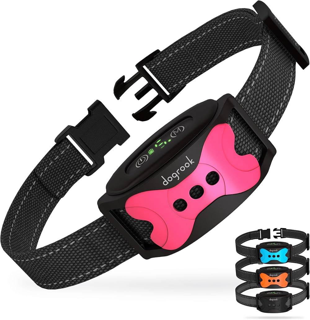 DogRook Anti Bark Collar - No Shock - Vibrating Bark Collar 8-110 lbs Pink