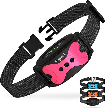 DogRook Anti Bark Collar - No Shock - Vibrating Bark Collar 8-110 lbs Pink