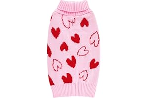 cyeollo Dog Valentines Sweater Heart Pattern Pullover Turtleneck with Leash Hole Holiday Theme Outfit Pet Apparel Sweaters for Small to Medium Dogs Pink