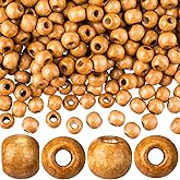 HINZIC 200pcs Light-Coffee Wooden Beads, 9x10mm Large Hole Macrame Bead, Natural Wood Hair Bead, Round Loose Spacer Beads for Making Handmade Craft Bracelet Necklace