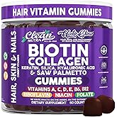 Clean Nutra Biotin Gummies | Collagen, Hyaluronic Acid, Keratin Hair Vitamins Supplement - Hair Growth Support, Skin & Nails - Vitamins C, D, E, B6 & B12 - US Made for Women & Men | 60 Gummy Count