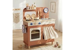 Lehoo Castle Kids Play Kitchen for Toddlers 1-3, Wooden Kitchen Playset Small, Pretend Play Kitchen Toys with Play Food Pots and Pans Accessories
