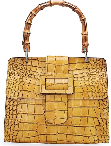 leather bag with bamboo handle