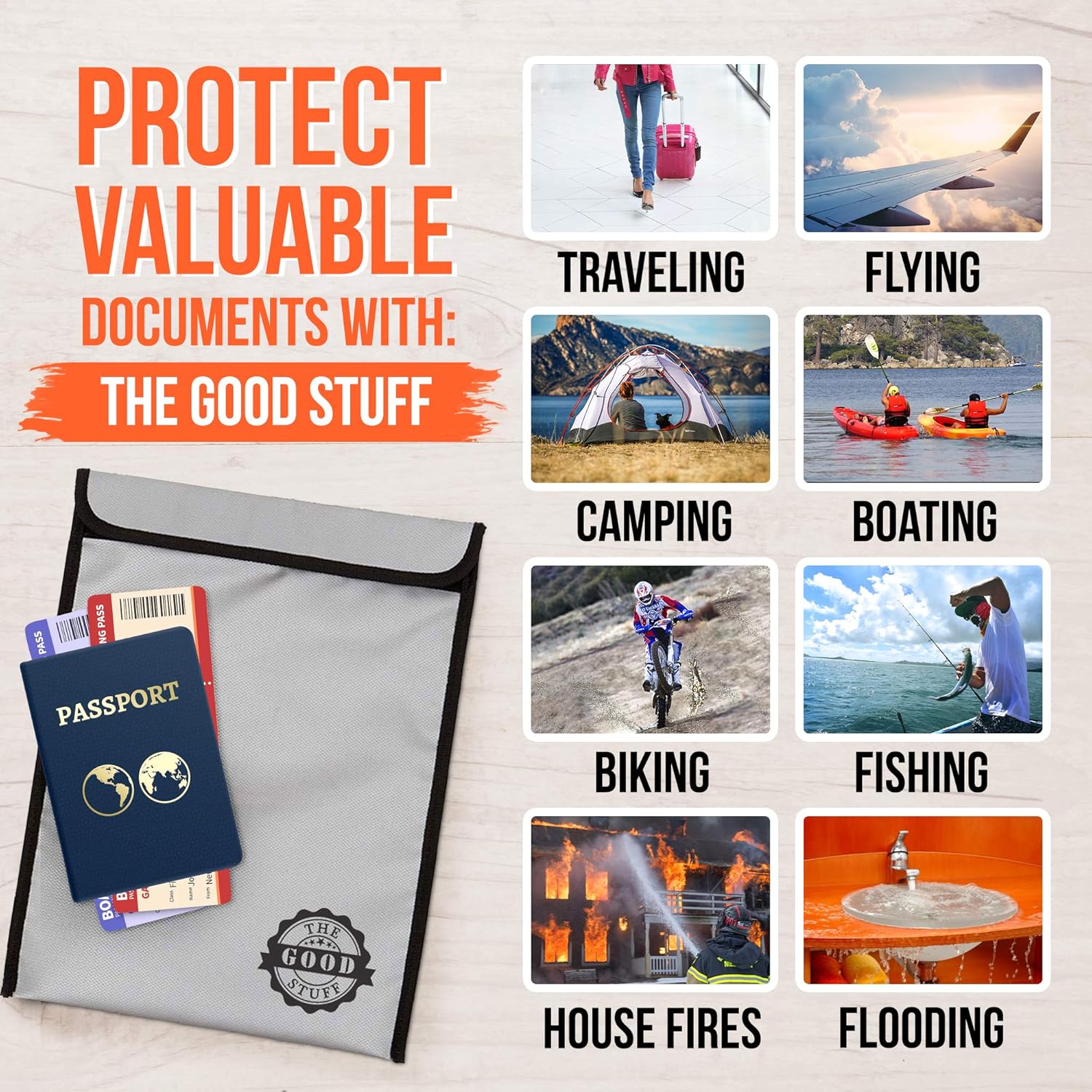 Fireproof Document Bag (2000℉), Protect Important Documents, Fireproof Bags (Extra Strength), Waterproof and Fireproof Document Bag, Fire Safe Bags, Keep Your Documents Safe (Legal) by The Good Stuff: Kitchen & Dining