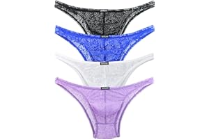 iKingsky Men's Sexy Brazilian Underwear Lace Pouch Bikini Under Panties Half Back Coverage Mens Underwear