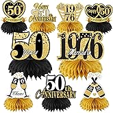 Aodocuto 9Pcs 50th Anniversary Decorations Table Centerpeces, Black Gold Happy 50th Wedding Anniversary Honeycomb Centerpieces Party Supplies, Vintage 1976 Cheers to 50 Years Anniversary Table Topper