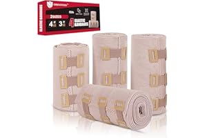 ORIENTOOLS 4pack Elastic Bandage Wrap - Medical Strong Compression Bandage Wrap - Stretch Bandage Wrap for Medical & Sports Sprains