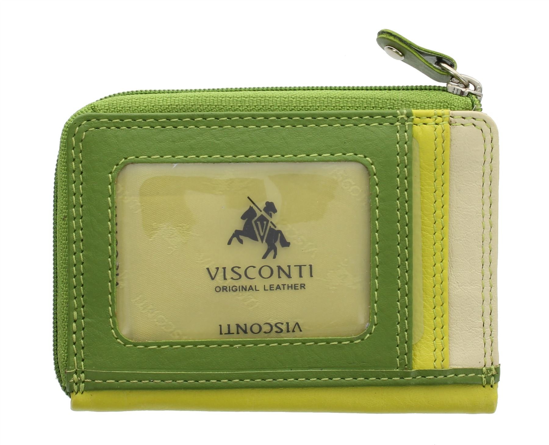 VISCONTI Leather Rainbow Collection PHI PHI Slimline Credit Card Purse RB110 Lime Multi