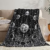 kampdream Moon Phase Black and White Fleece Throw Blanket, Starry Night Sky Mysterious Stars Mystic Astrology Cozy Nap Blankets Gift for Teens Boys Sofa Bed Couch Chair or Dorm Throws 40×50 inches