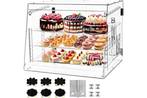 LIANQIAN Premium 3-Tier Acrylic Pastry Display Case - Adjustable Tray Heights, Clear Dustproof Bakery Showcase with Front & Rear Access - Ideal Cake, Cookie, and Donut Display Stand - 22 x 17 x 14 inches