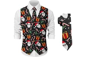 Arvilhill Men's Christmas Suit Vest with Tie Merry Pattern Business Party Festive Wear Set (S-3XL)