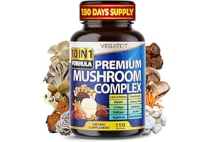 VEGATOT 10 in 1 High Strength Mushroom Supplement - Lions Mane, Cordyceps, Reishi - Brain Supplements for Memory and Focus ** 5-Month Supply