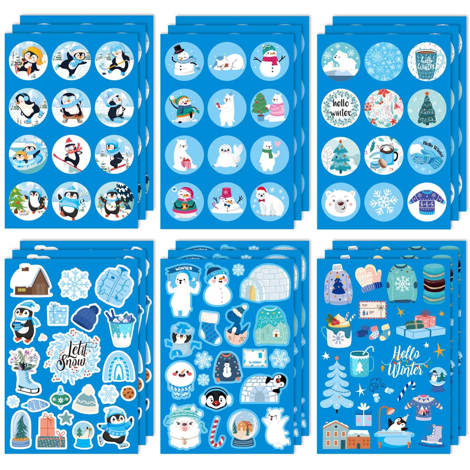 309pcs Winter Stickers, Winter Holiday Stickers with Snowman Christmas Tree Penguin Hello Winter Stickers for Kids Party Favors for Envelopes Cards Crafts Decoration