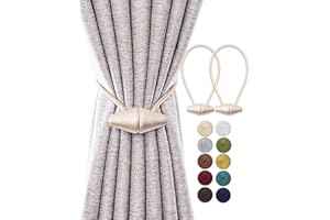 TECVINCI Magnetic Curtain Tiebacks with Upgrade Larger Magnet, 2 Pack 16 Inch Drapery Holdbacks for Indoor & Outdoor Curtain - Beige