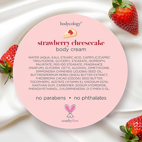 BODYCOLOGY SHEA BUTTER BODY CREAM, STRAWBERRY CHEESECAKE, 8 OZ
