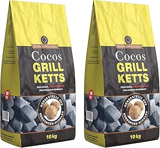 Holzkohlewerk Lüneburg Cocos Grillketts Premium Grillbriketts aus Kokos-Kohle - 20kg - extra Lange Brenndauer - ideal für Dutch Oven, Smoker Grillbriketts Testsieger