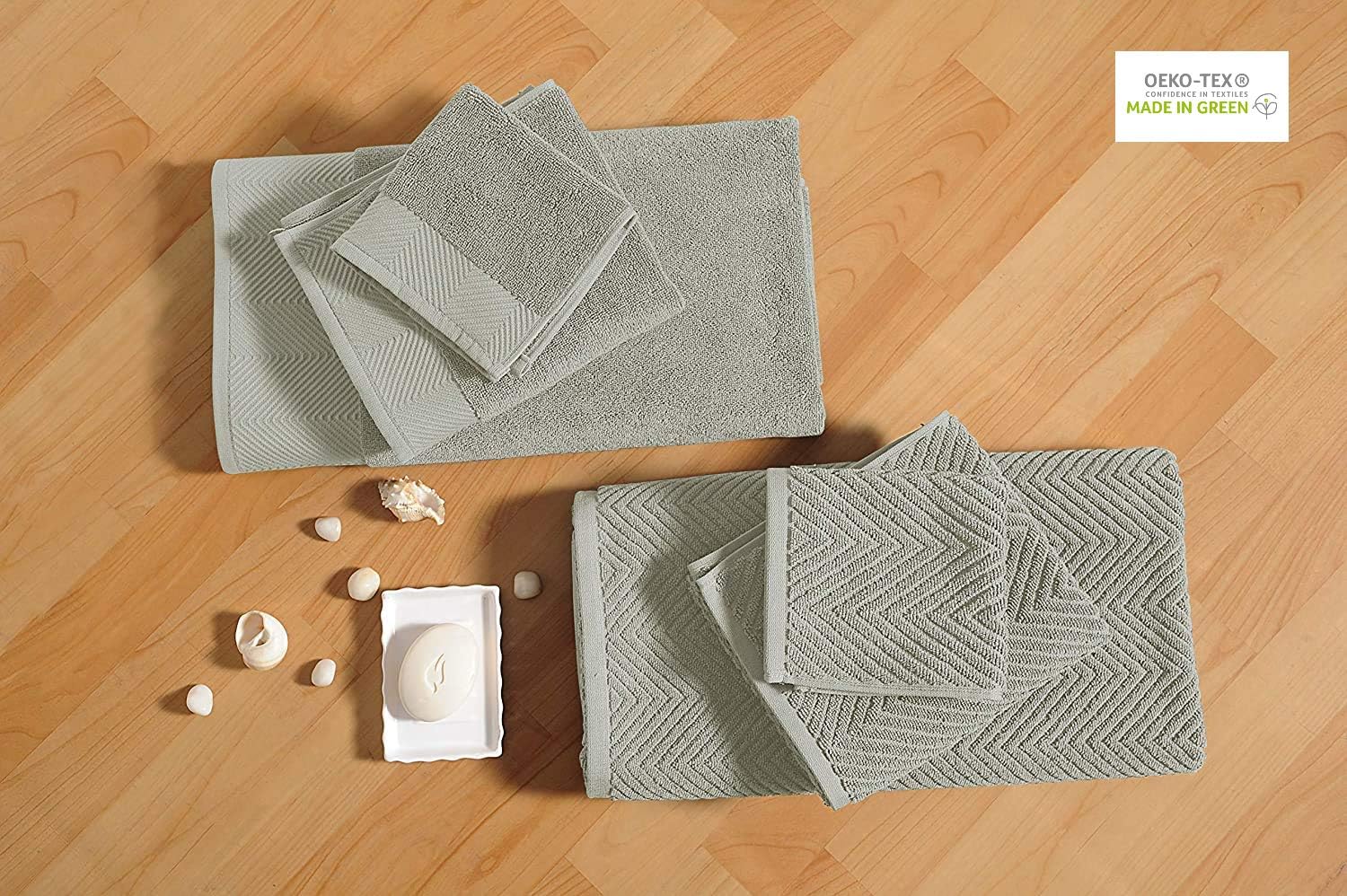 6 Piece Bath Towel, 100% Cotton 600 GSM Chevron Towel Set, 2 Bath Towels, 2 Hand Towels, 2 Wash Cloths Extra Soft Fluffy, Highly Absorbent Quick-Dry Luxurious Hotel Spa Quality Towels - (Jade): Home & Kitchen