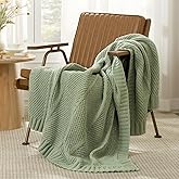 Amélie Home Chevron Chenille Knit Throw Blanket for Couch, Cozy Texture Decorative Soft Blanket for Sofa & Chair, 50"x60", Sage Green