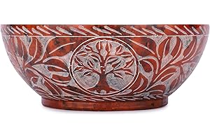 Ajuny Soapstone Scrying And Smudge Bowl Pot Tree of Life Design Handmade Household Kitchen Table Decorative Gift 5 Inch