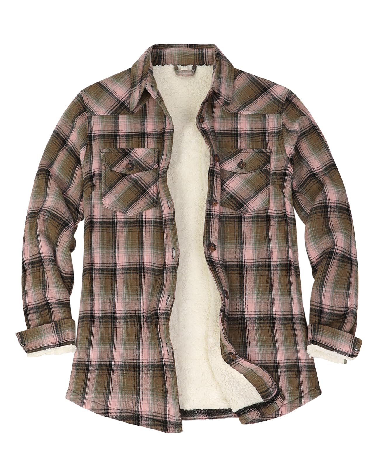 ThCreasa Sherpa Lined Cotton Pink Jacket for Women Button Down Shacket Western Thick Casual Flannel Shirts Outfits Coco Blush L Image