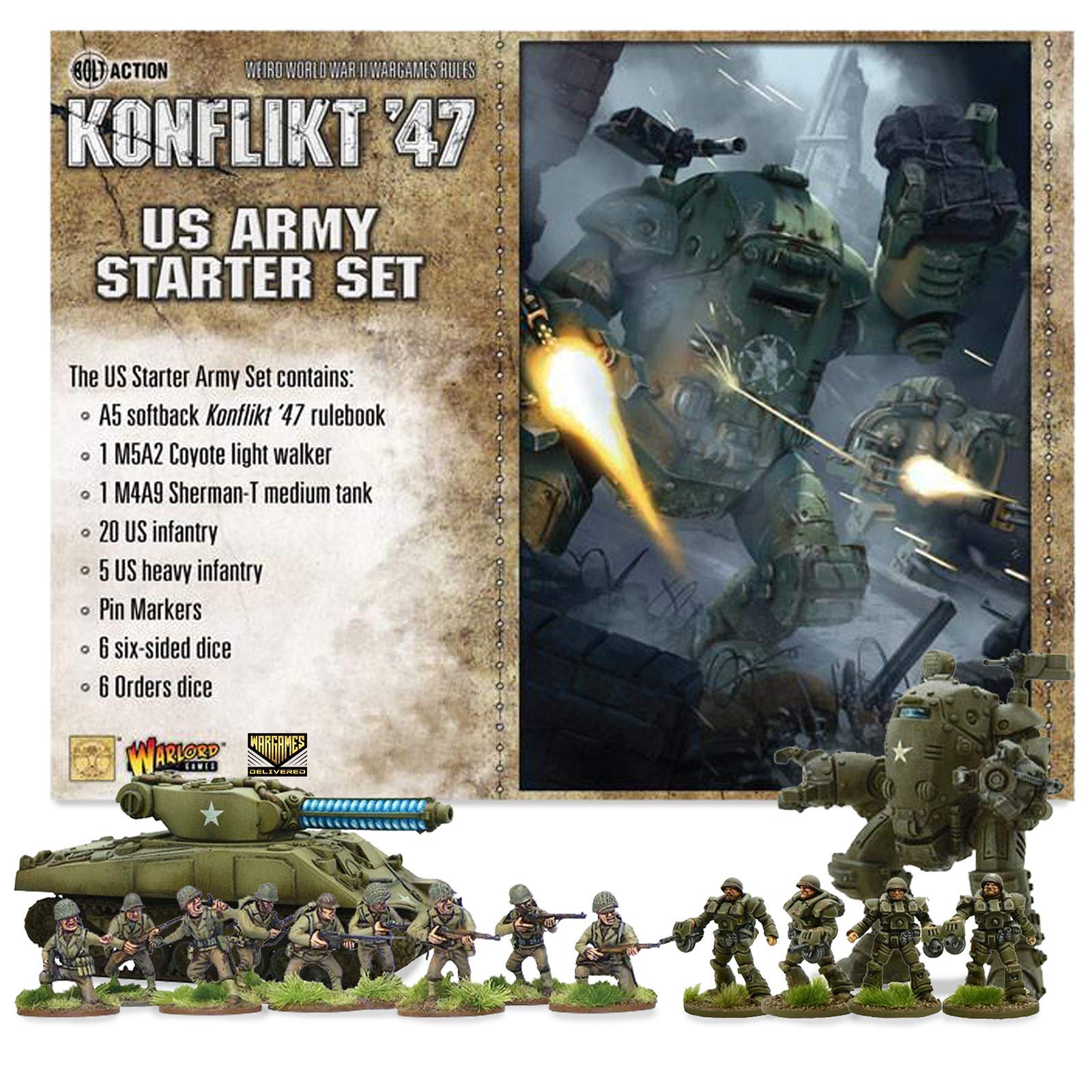 Wargames Delivered - 28mm Military Miniatures Game - World War RPG Miniature Wargames Set - Warlord Games Konflikt '47 US Army Starter Set
