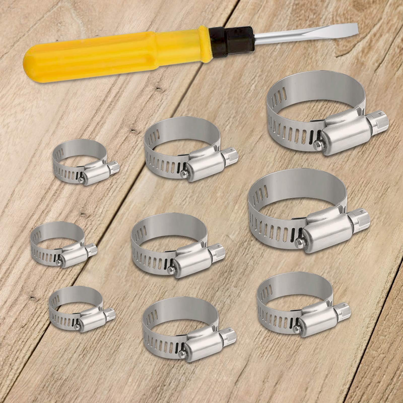 Matogle 24pcs Stainless Steel Hose Clips Adjustable Hose Clamps Jubilee Clip of Multi Size for Home Worm Drive Gear Gas Water Pipe Duct Tube with Screwdriver