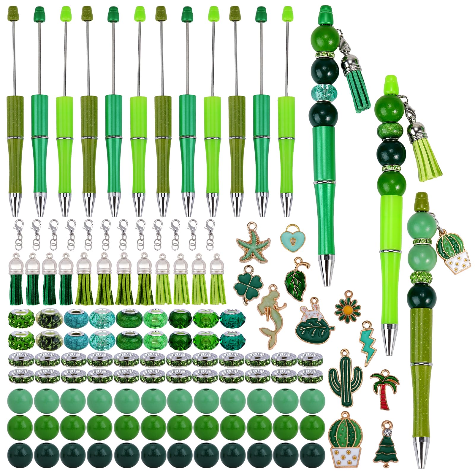 WEWAYSMILE 12pcs Beadable Pens Assorted Bead DIY beadable pens bulk Beads Black Ink Ball Pen DIY Ballpoint Pens Kit for Teachers Students Office School