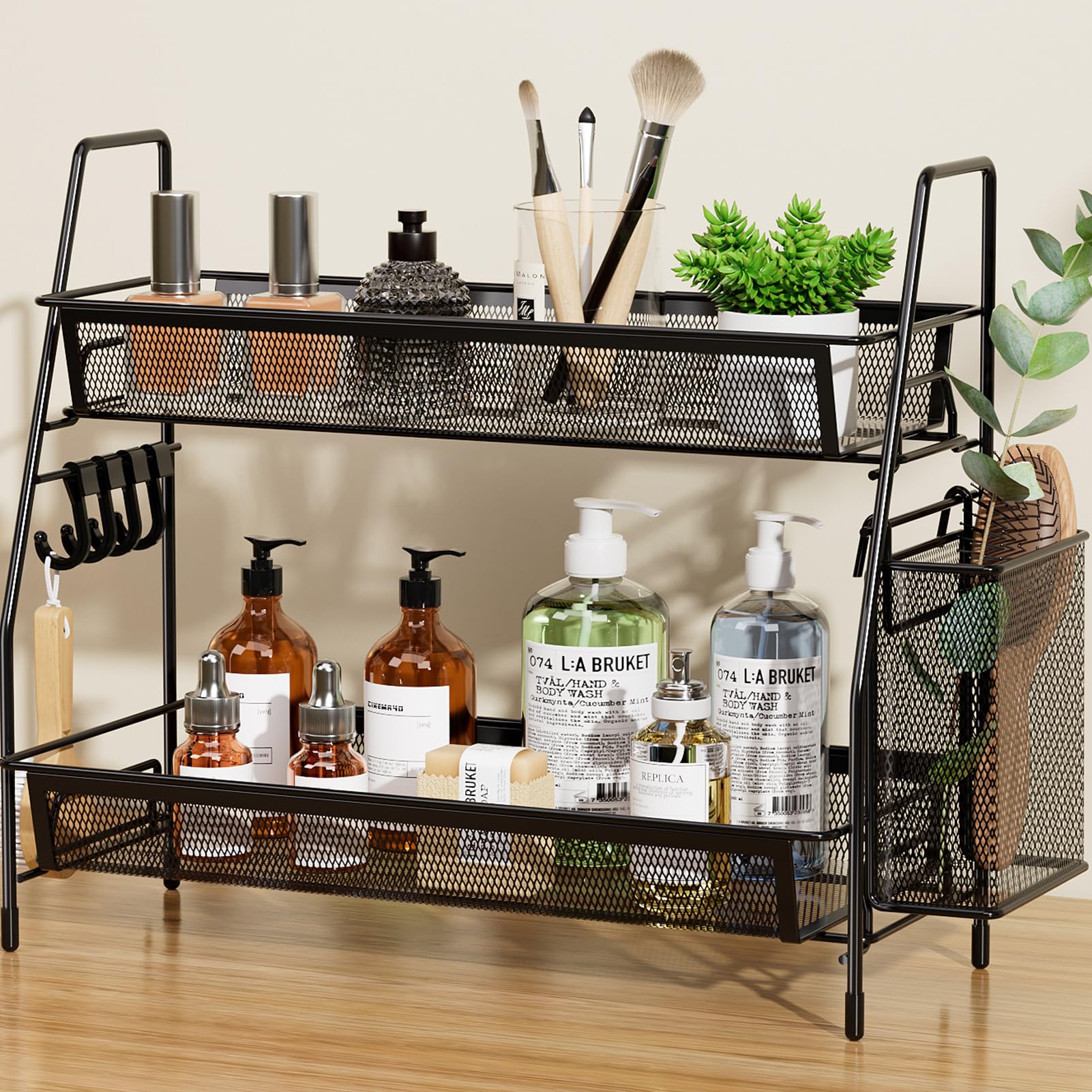 Bathroom Organizer Countertop 2-Tier Solid Wood Bathroom Organizer With ...