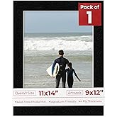 Poster Palooza 11x14 Mat Bevel Cut for 9x12 Photos - Acid Free Black with Black Core Precut Matboard - For Pictures, Photos, Framing - 4-ply Thickness