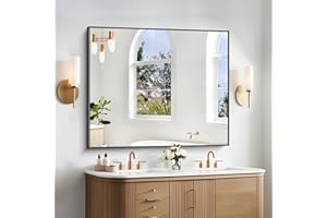BONEWEI Bathroom Mirror,40x48 inch Bathroom Mirrors for Over Sink,Large Wall Mirror for Bathroom Wall Mounted Rectangle Mirrors,Black Vanity Mirror for Living Room,Bedroom Entryway,Horizontal/Vertical