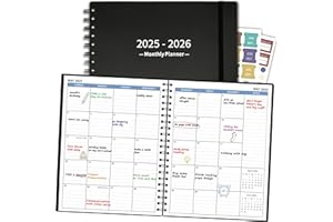 XAOWON Academic Planner 2025-2026 (7.4'' x 9.6''), 18 Months Calendar from Jan 2025-Jun 2026, Monthly Tabs & Pocket, Perfect for School & Work, 120GSM Thick Paper, Black