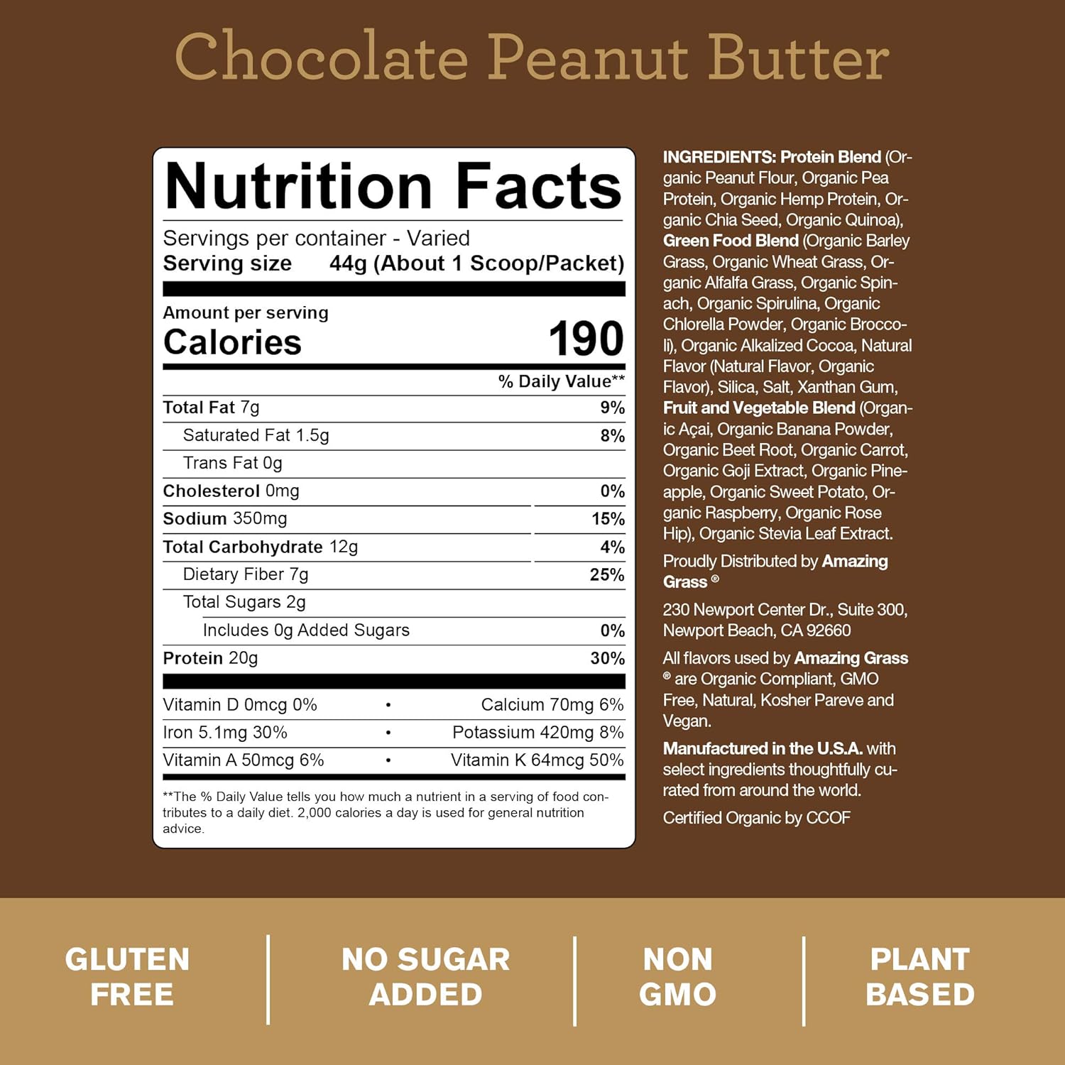 Amazing Grass Protein Superfood: Vegan Protein Powder, All-in-One Nutrition Shake, Chocolate Peanut Butter, 18 Servings : Grocery & Gourmet Food