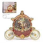 Christmas Red Carriage Snow Globe Lantern with Gift Box - Santa Scene Water Lantern with Glitter Snow - Musical Holiday Decor with LED Lights - Battery Or USB Cable Powered Operated (Red with Gold)