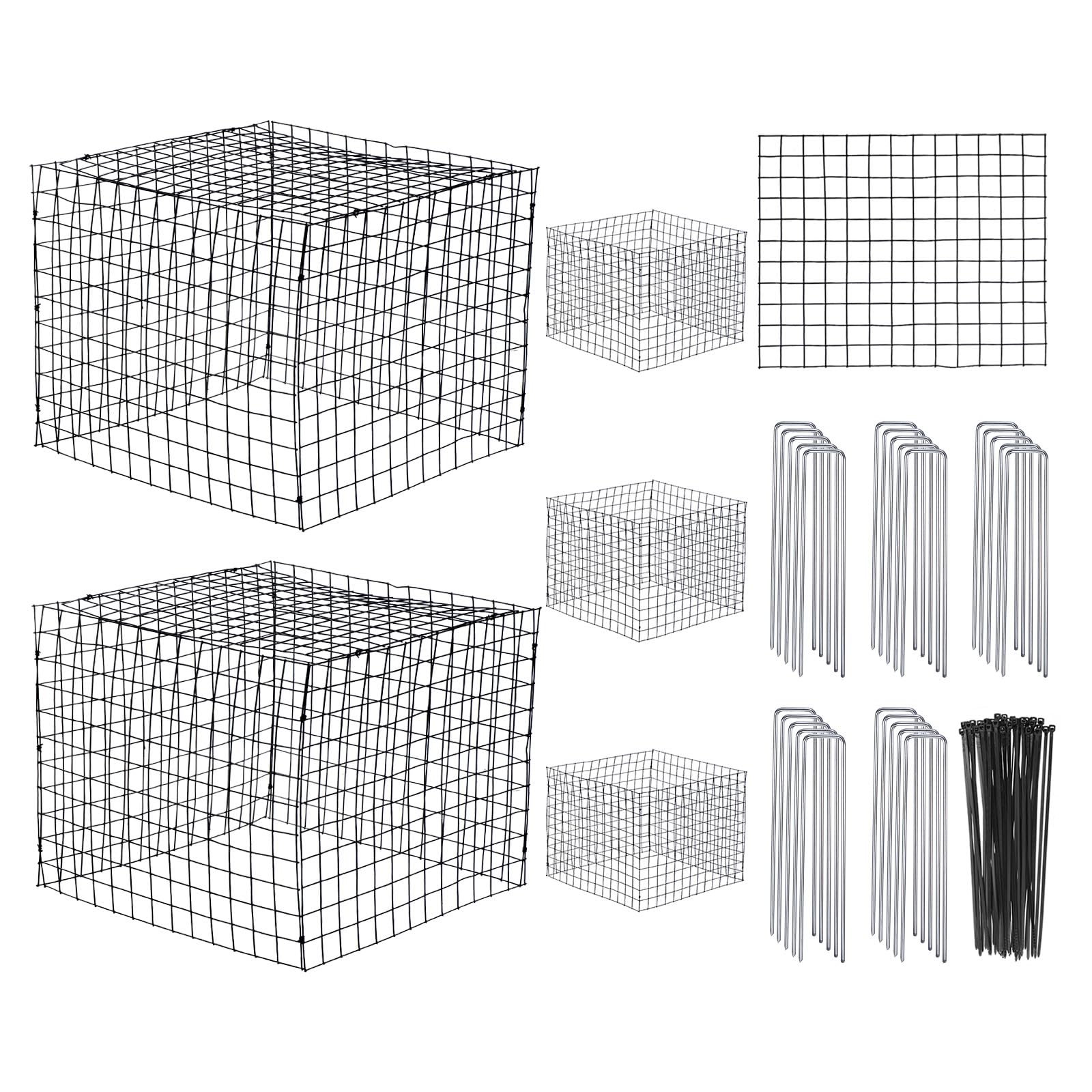 PATIKIL 8 Sheet Wire Plant Protectors, 13x15.7 Inch Square Wire Plant Cages Mesh with 20 Ground Stakes & 50 Ties for Protecting Flower Vegetable Plants from Animals, Dark Green