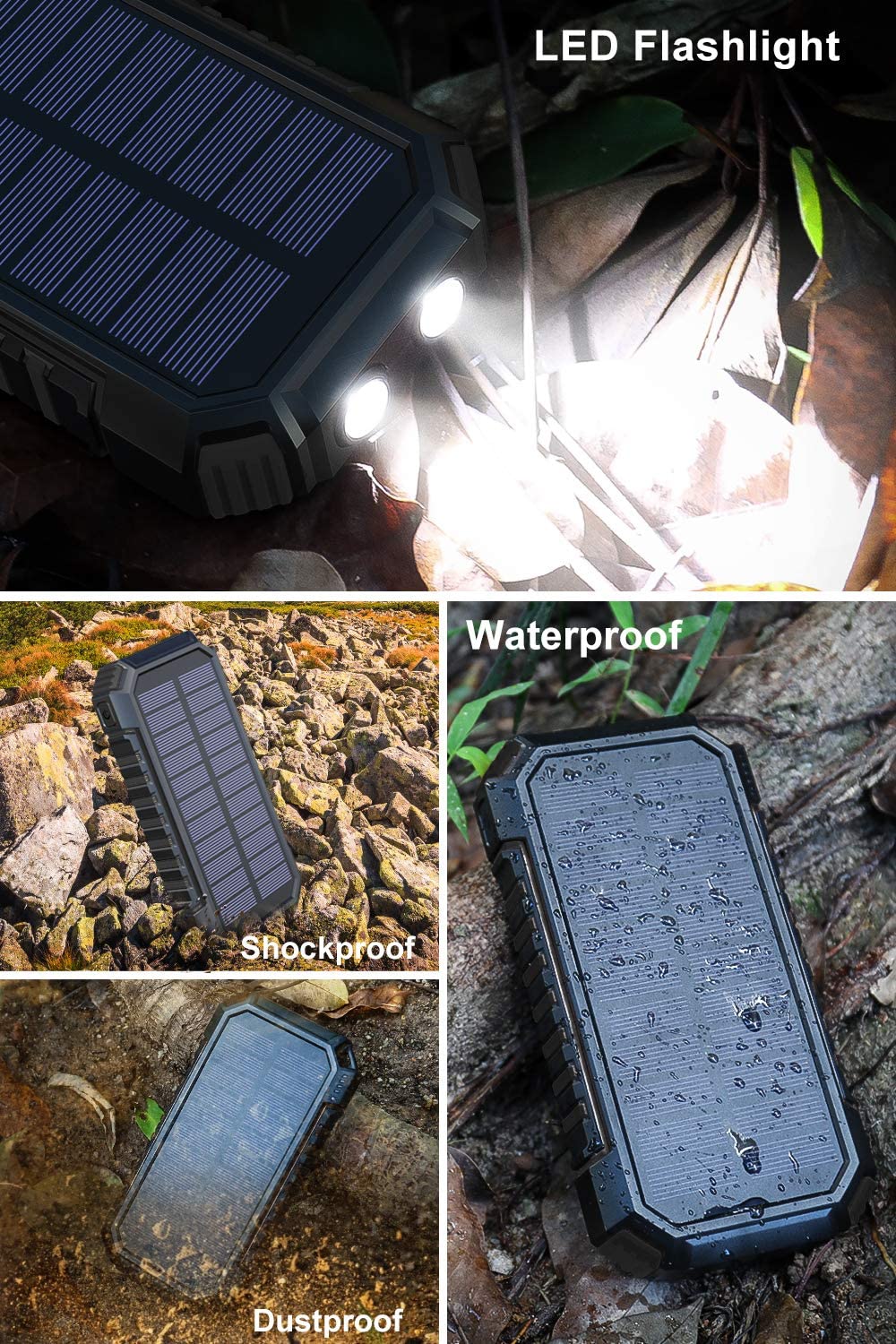 Solar Charger 26800mAh, Hiluckey Wireless Portable Charger Qi Power Bank with 4 Outputs & LED Flashlight, USB C Quick Charge Waterproof Phone Charger for Smartphones, Tablets and Outdoors