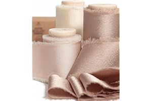 Vitalizart Silk Satin Ribbon 1-1/2 inch x 15 Yard with Wooden Spool Champagne & Nude Handmade Frayed Ribbons for Gift Wrapping Baby Shower Wedding Bridal Bouquets Holiday Decor