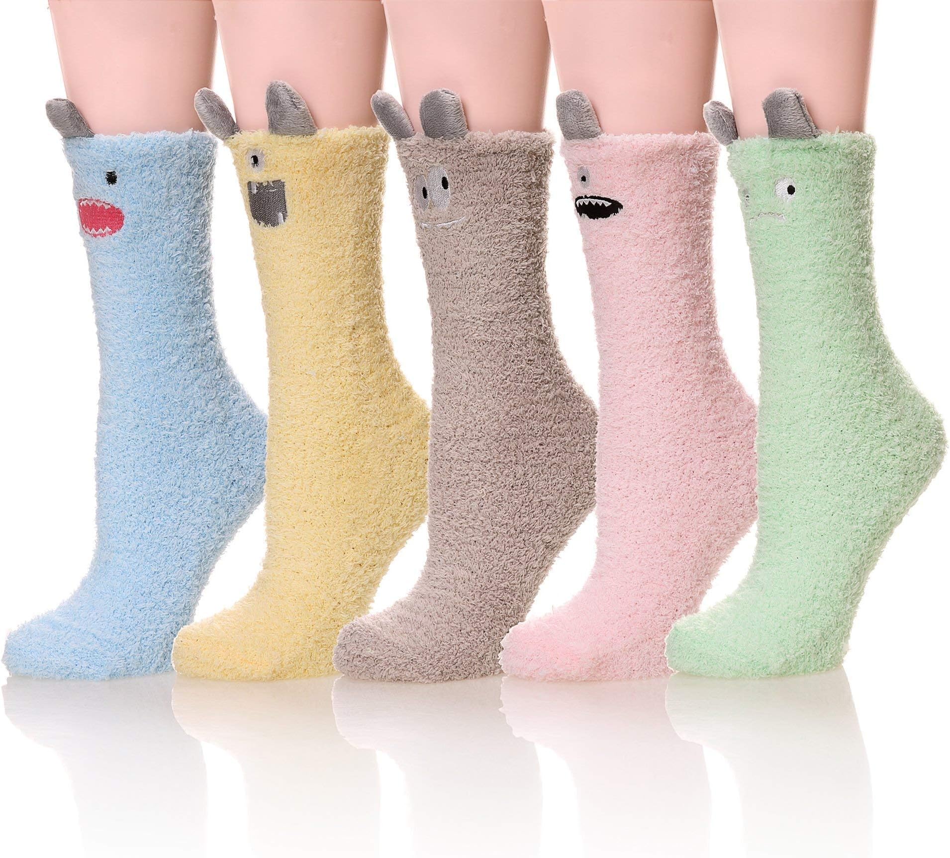 Slipper Socks for Women Funny Animal Design Microfiber Fuzzy Winter Socks Home Socks for Women Girls - 5 Pairs