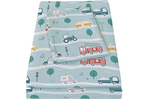 Bedmoon Boys Twin Sheets, Kids Car Truck Soft Microfiber Twin Sheets & Pillowcases with Elastic Corner Straps, Tint