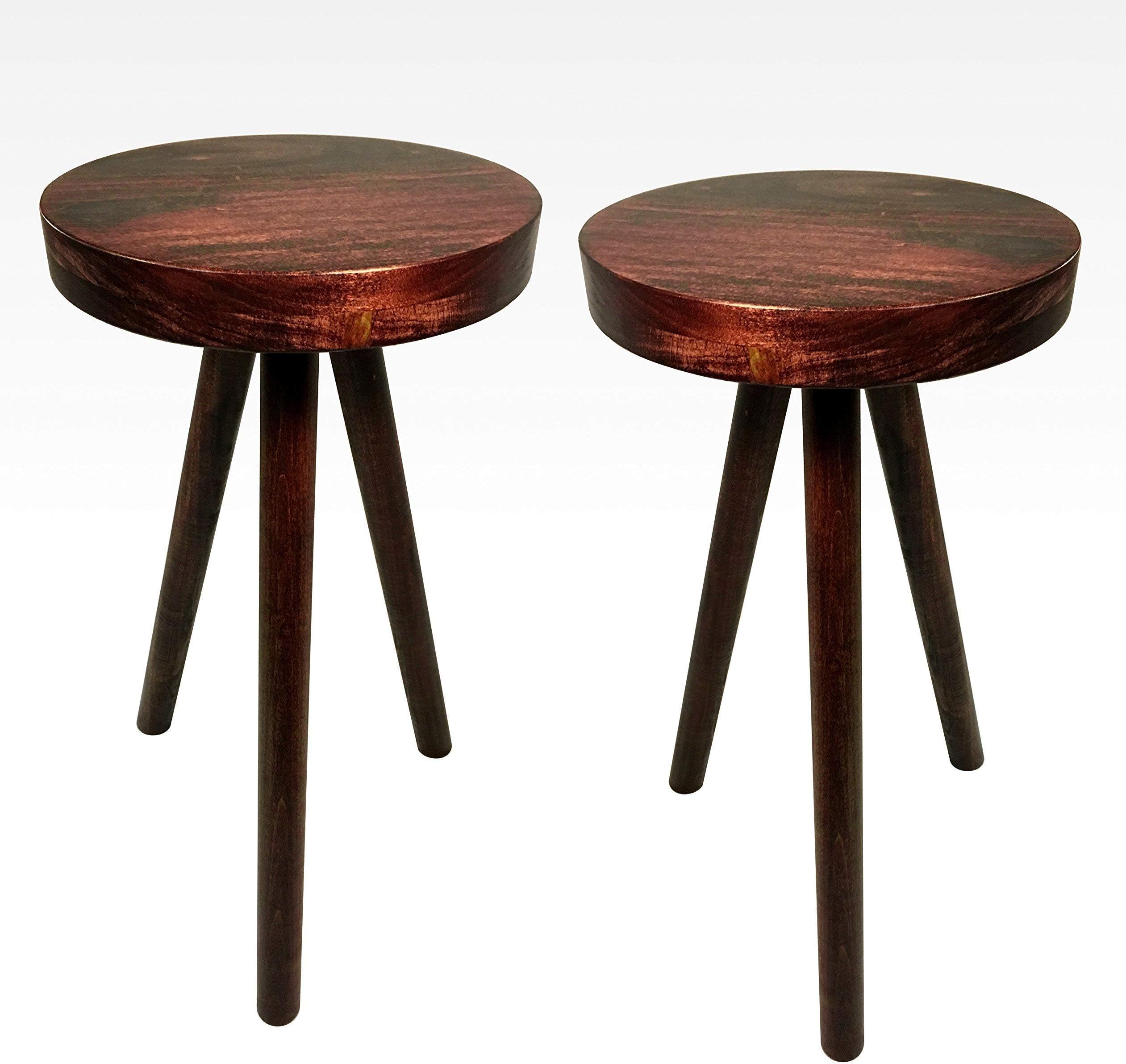 Side Table End Table Round Wood Stool by CW Furniture in Mahogany Set of 2 Custom Handmade Barstool Bar Set Modern Minimal Simple Three Legged Accent Nightstand Hardwood