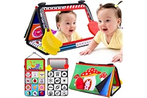 KEYSENSE LIFESTYLE Baby Mirror Tummy Time Toys 0-3 3-6 Months Sensory Crinkle Baby Books Black and White High Contrast Baby Toys for Newborn Infant Montessori Car Seat Toys 0-6 Month Boy Girl Easter Basket Stuffers Gift