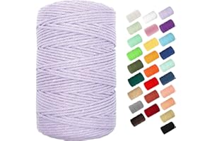 BYWORLD 3mm Cotton Rope, 220 Yards(200m) Twine String, 100% Natural Cotton Colored Macrame Rope for Plant Hangers, Wall Hanging, Christmas or Wedding Decorative (Purple)