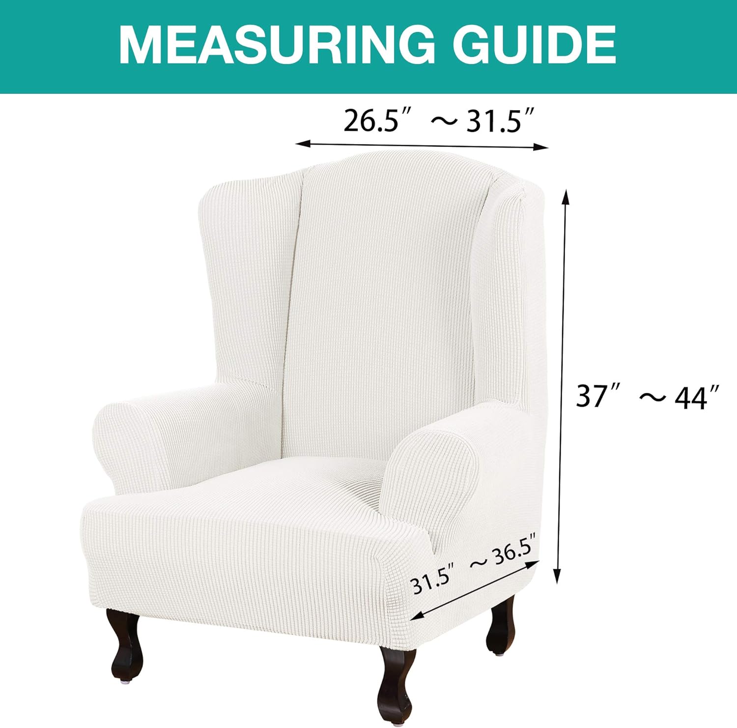 Turquoize Stretch Wingback Chair Slipcover Slipcovers for Wingback Chairs Sofa Slipcover 1-Piece Wing Chair Cover Sofa Cover with Elastic Bottom Jacquard Furniture Protector (Wing Chair, Off White): Home & Kitchen