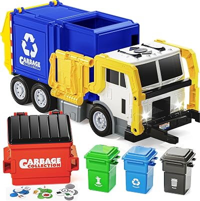 JOYIN Large Garbage Truck Toy with Dumpster and Learning Cards for Kids