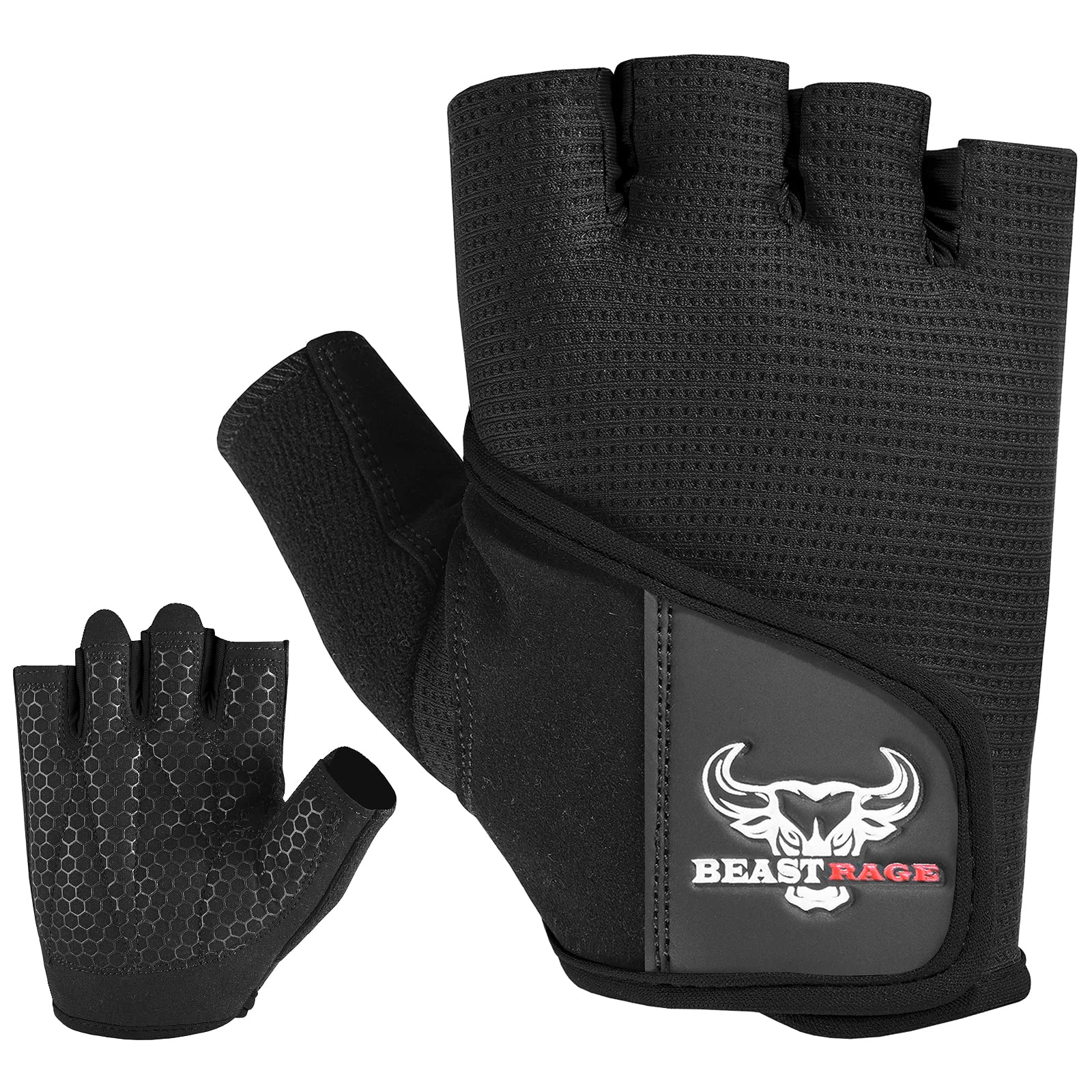 BEAST RAGE Weight lifting Gloves, Gym Gloves with Wrist wrap supports for Men & Women, Breathable, Snug fit, Ladies Padded Palm Gym Pull ups, Crossfit, Training, Fitness Exercise.