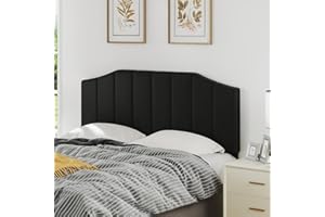 Furpopup Velvet Queen Size Headboard, Upholstered Headboard Queen/Full Size Wall Mount and Bed Frame Mount, Featuring High-Density Sponge Padding Luxury Texture Easy Assembly Comfort Style-Black