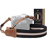 Padwa Lifestyle Black Striped Camera Strap - 1.5" Double Crazy Horse Cowhide Head Cotton Camera Straps,Adjustable Neck Shoulder Universal Woven Straps for All DSLR Cameras and Photographers Gift