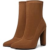 Brown Booties for Women Sock Boots Ankle Booties Heeled Boots High Heel Sexy Dress Boots Fall Winter Mid Calf Boots Suede Pointed Toe Boots for Party Casual