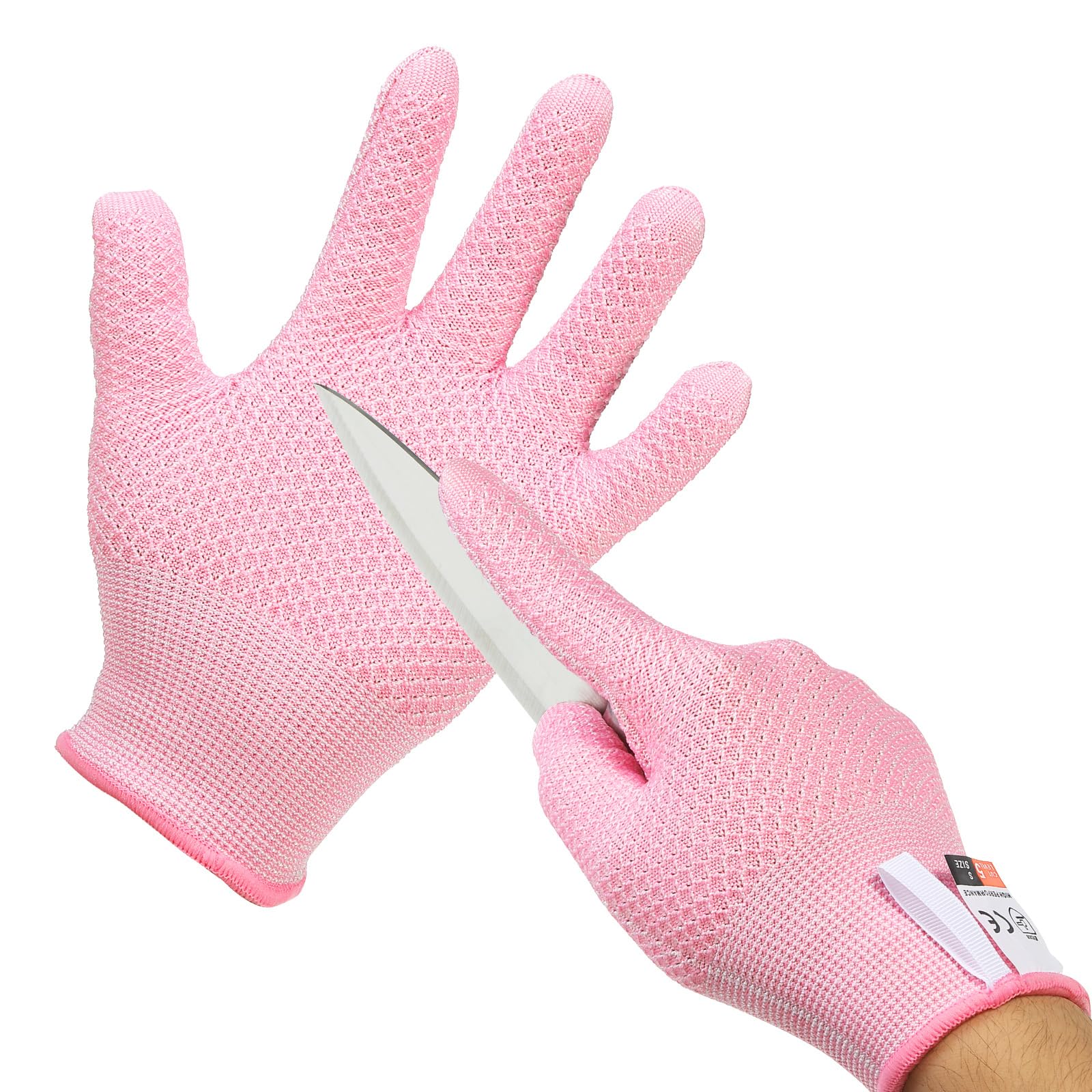 PATIKIL Cut Resistant Gloves, Level 5 Protection Cutting Gloves Anti Cut Kitchen Work Glove for Mandolin Slicing Oyster Shucking Whittling Wood Carving, Pink, Large
