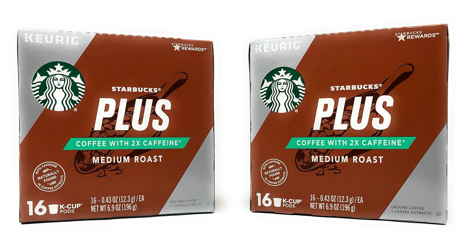 Starbucks PLUS Coffee Medium Roast K Cups - 32 K Cups Total - Coffee with 2x the caffeine - Made With Arabica Coffee (Starbucks PLUS Medium Roast, 32 K Cups)