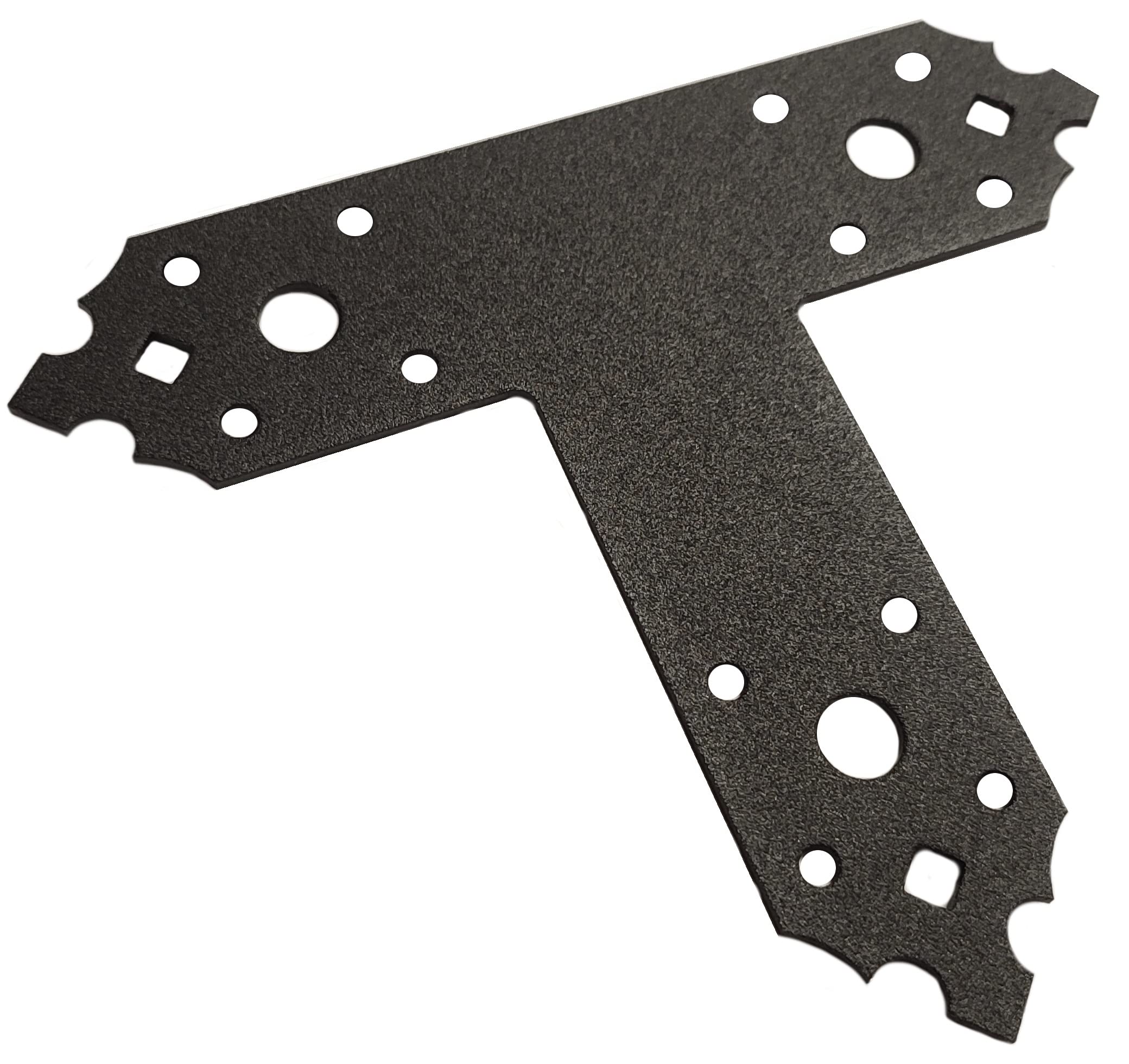 10x Black Decorative Metal Tee T Flat Mending Connecting Joining Plate Heavy Duty Powder Coated Ornamental Repair Steel Sheet Angle Brackets 6.69" x 5.51" x 1.57" x 0,1" (170 x 140 x 40 x 2.5mm)